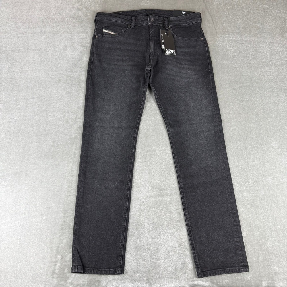 Diesel Thommer Slim Jeans Mens 34x32 Black Denim Stretch Straight $250 New NWT